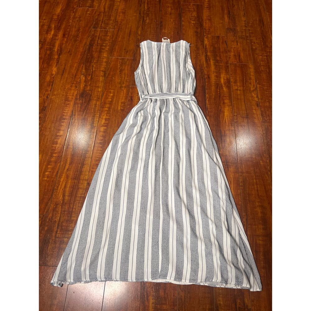 Harper Heritage XXS Blue White Striped Wrap Maxi Dress Belt Pockets - Picture 3 of 8